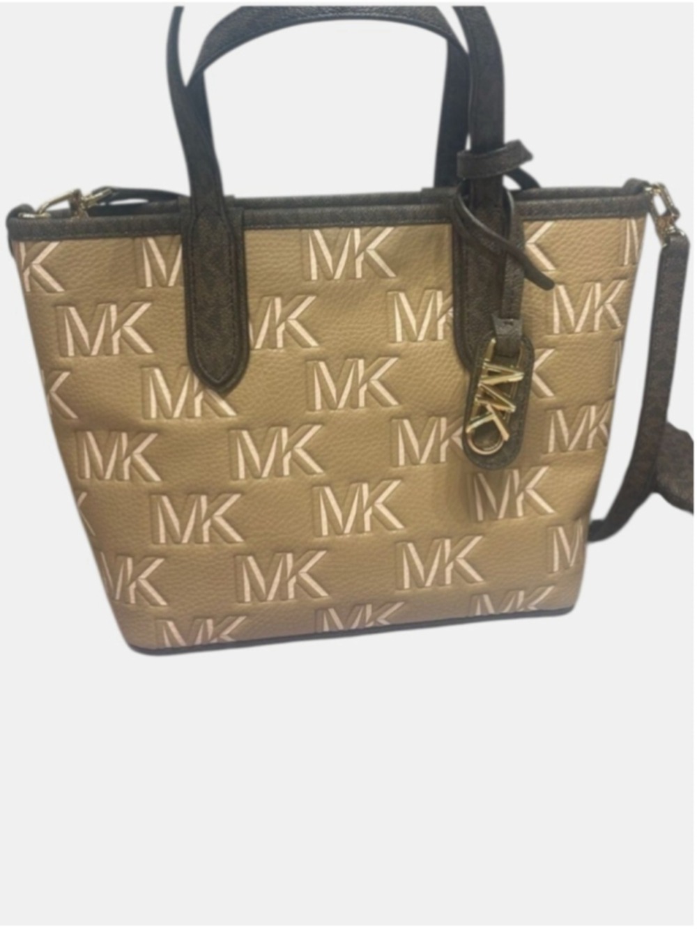 Michael Kors Eliza Small Embossed Tote & Matching Wallet Camel Brown Tan Logo - Picture 6 of 15